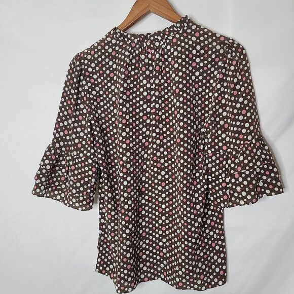Tyler Boe Polk‎ a dot bell sleeve 100% Silk blouse NWT - Picture 6 of 7